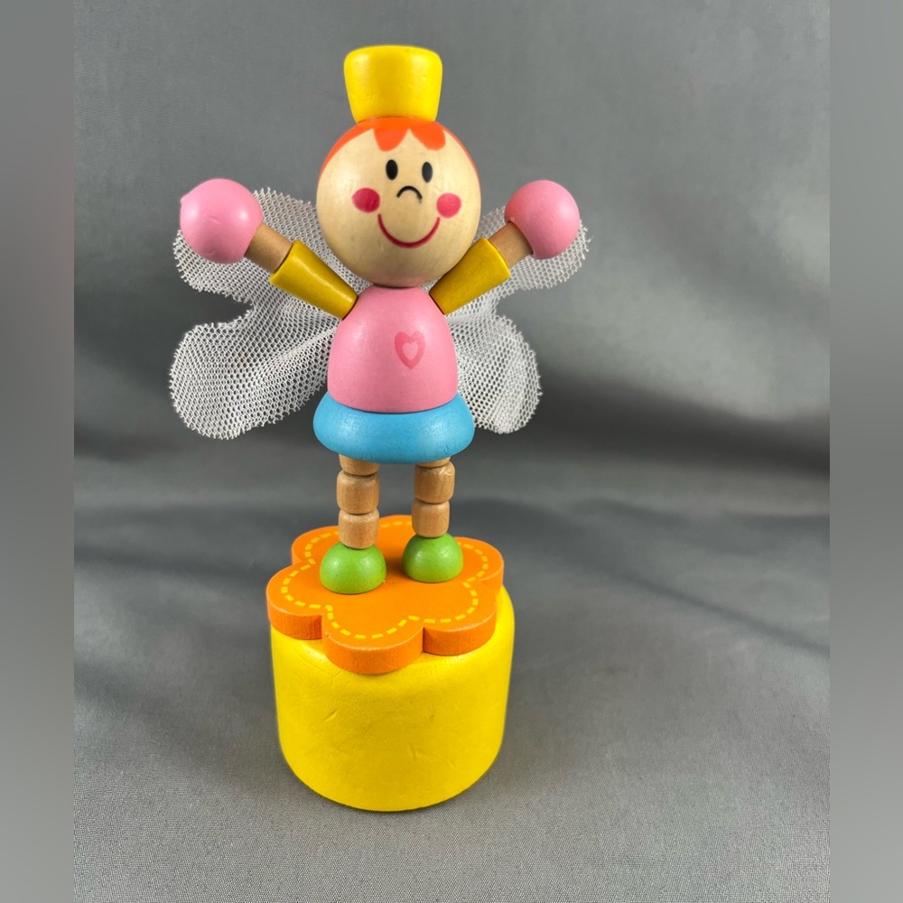 Keycraft Fairy Push Puppet. Wood retro toy.Height 41/2” inches